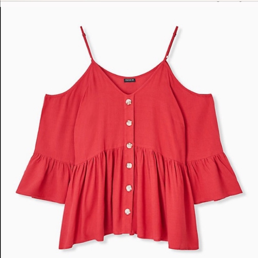 red gauze button cold shoulder